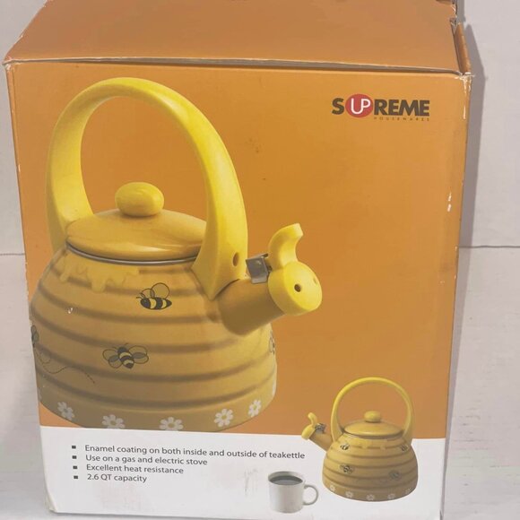 Tea Kettle Whistling for Stove Top Bee Hive Decor Enamel on Steel NEW IN BOX - Picture 3 of 6